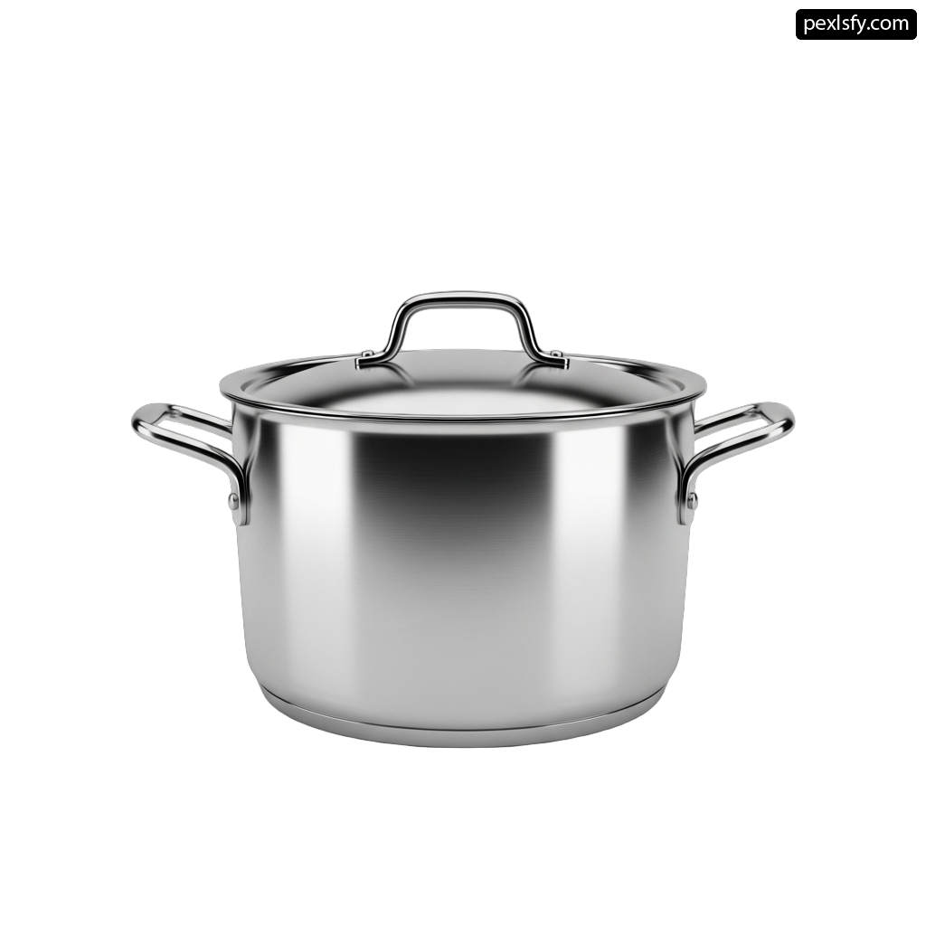 Stainless steel pot with a lid on a white background png transparent background