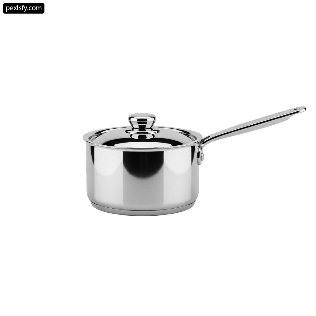Stainless steel saucepan with a lid on a white background png transparent background