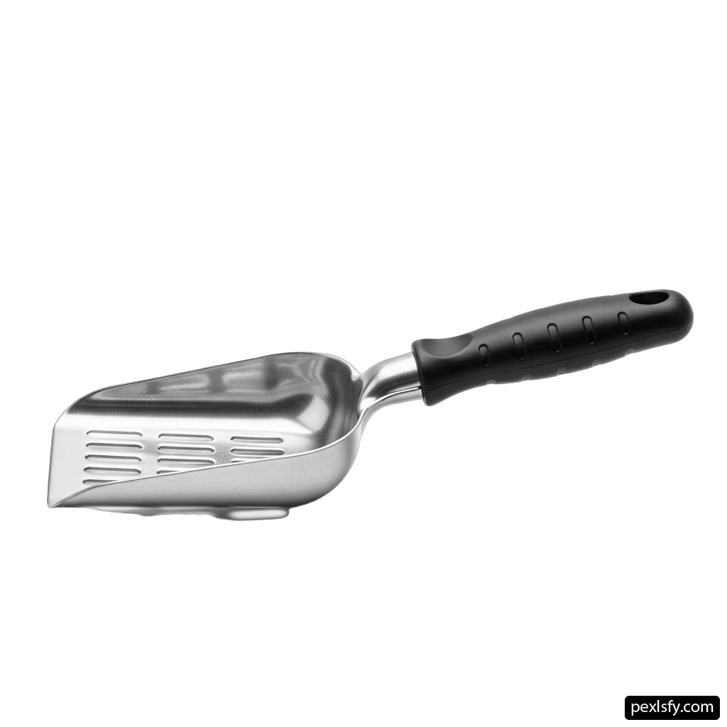 Stainless steel spatula with a black handle png transparent background