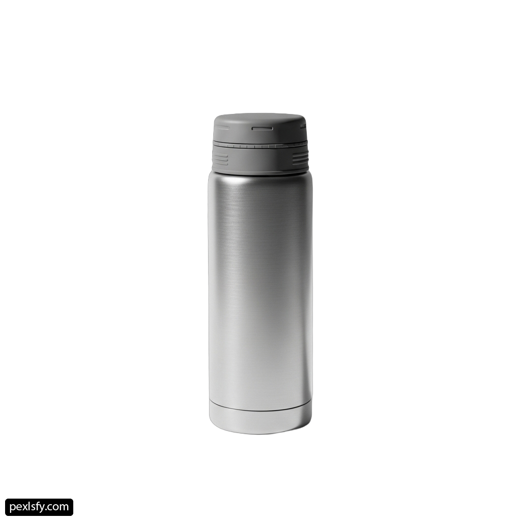 Stainless steel thermos bottle on a white background png transparent background