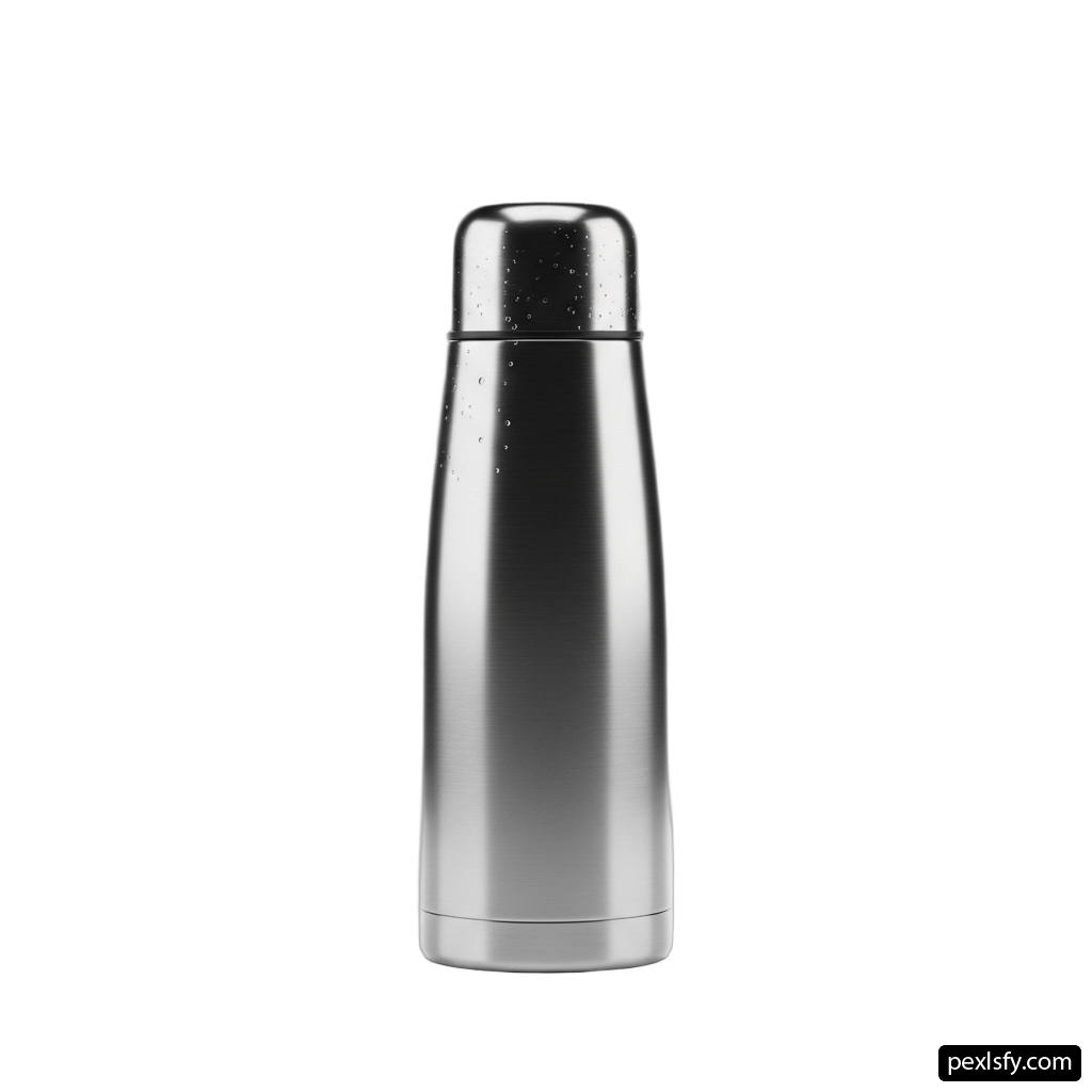 Stainless steel thermos bottle on a white background png transparent background