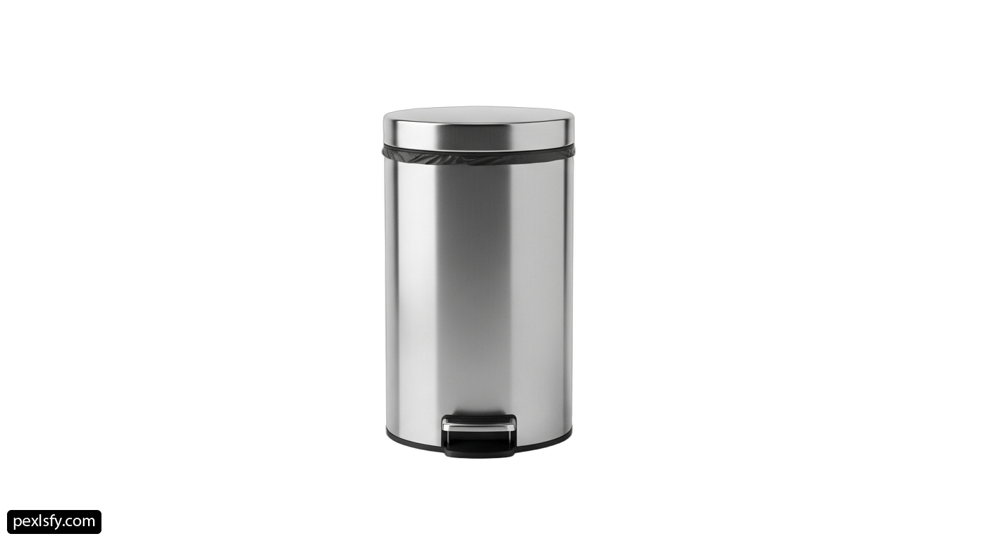 Stainless steel trash can on a white background png transparent background