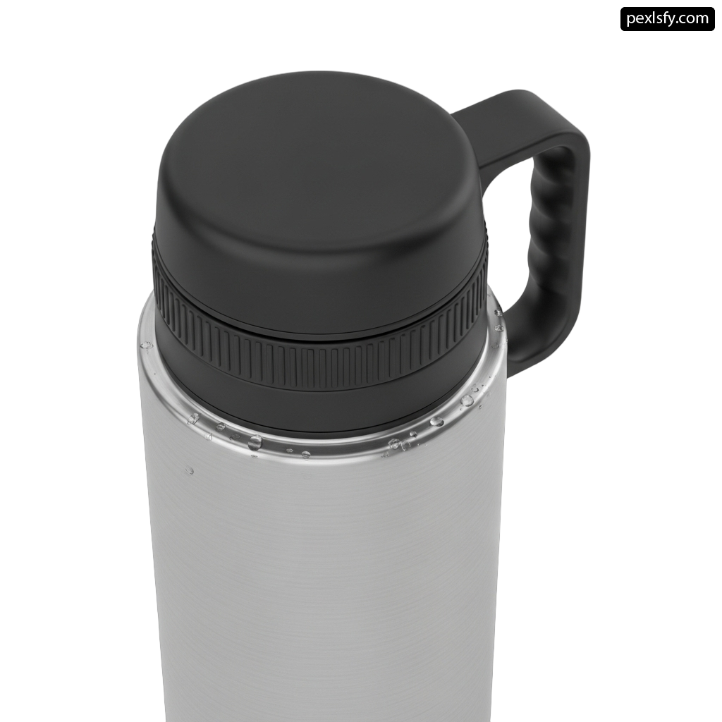 Stainless steel travel mug with a black lid png transparent background