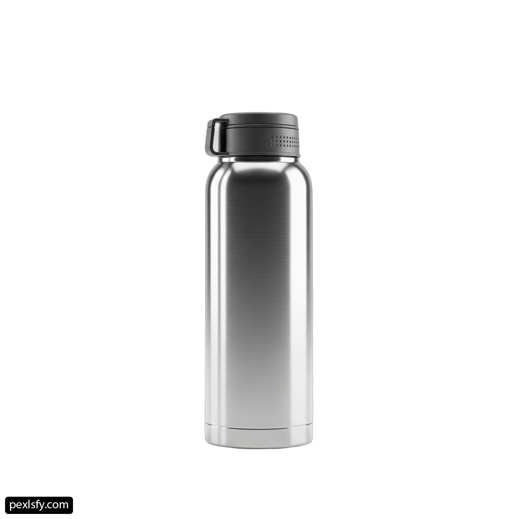 Stainless steel water bottle on a white background png transparent background