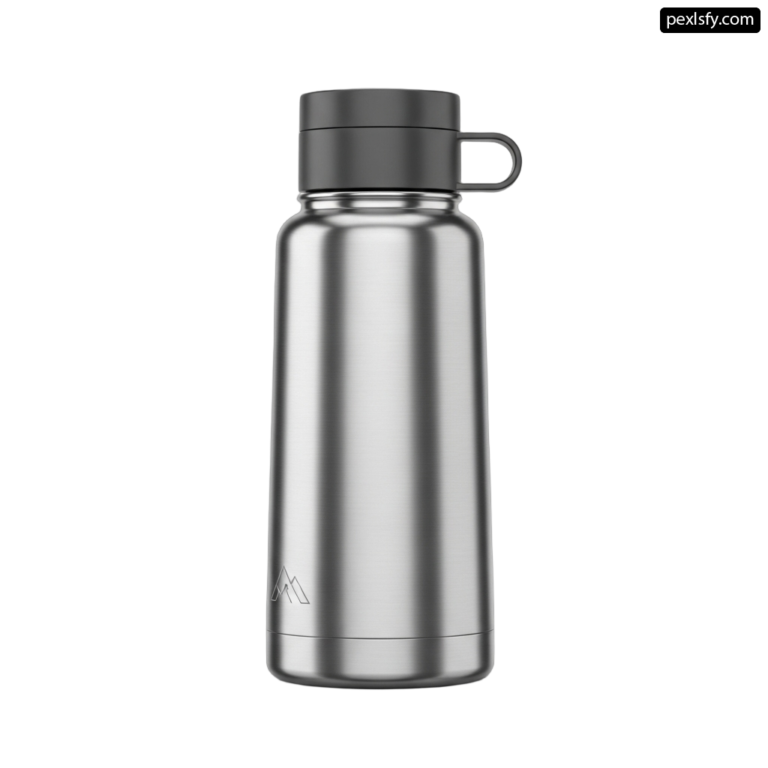 Stainless steel water bottle on a white background png transparent background