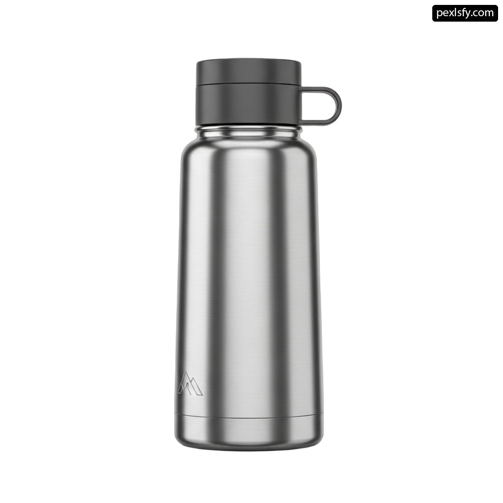 Stainless steel water bottle on a white background png transparent background