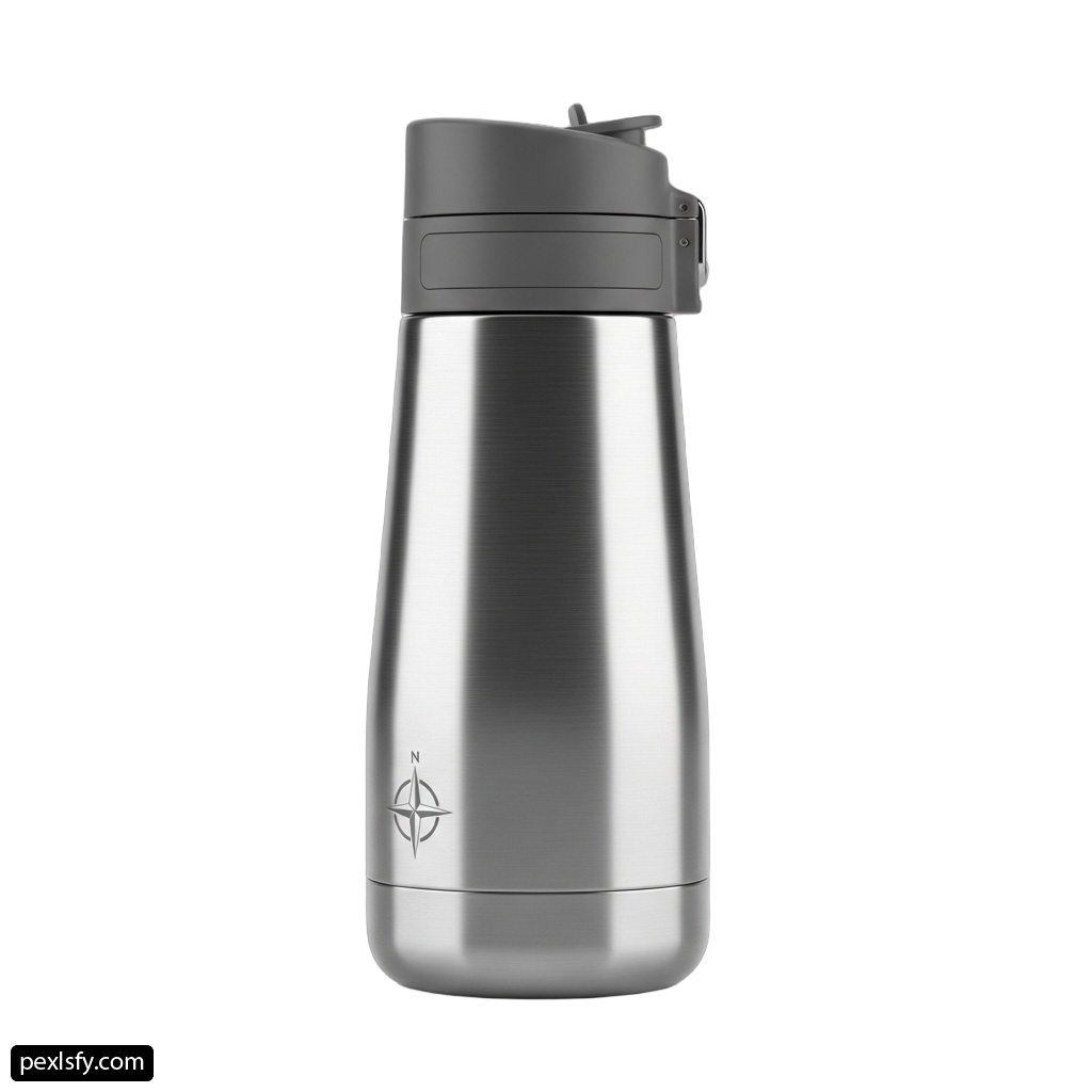 Stainless steel water bottle on a white background png transparent background