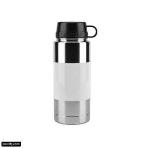 Stainless steel water bottle with a black lid png transparent background
