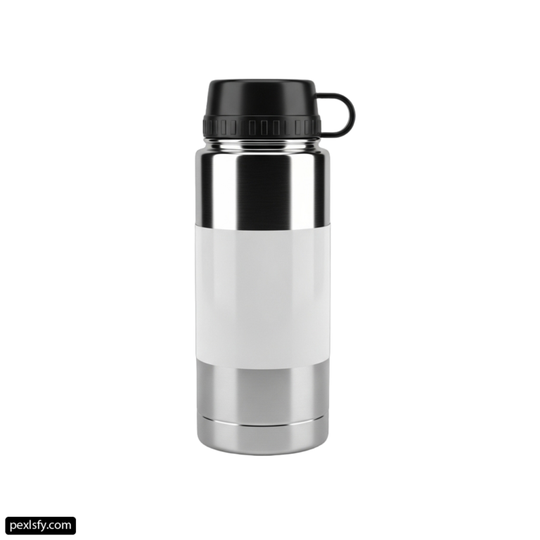 Stainless steel water bottle with a black lid png transparent background