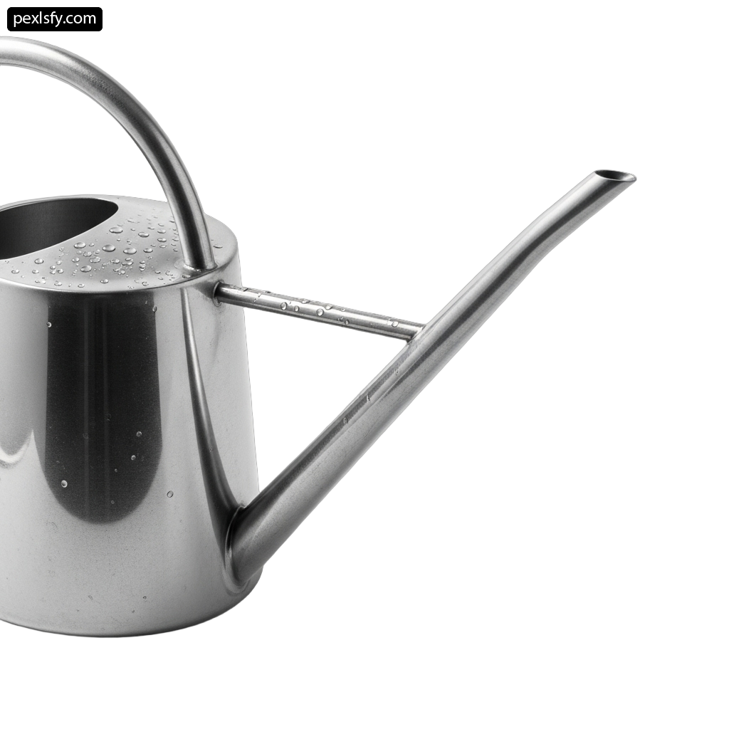 Stainless steel watering can on a white background png transparent background
