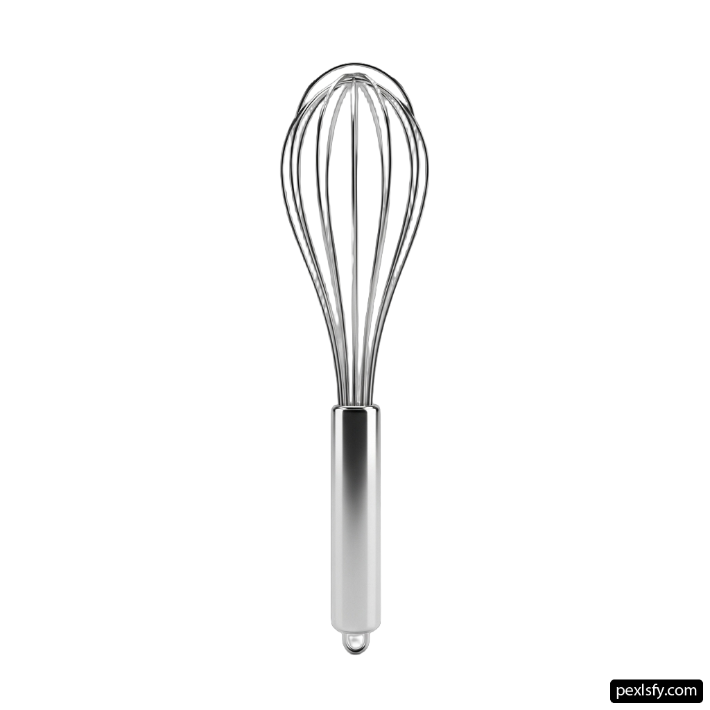 Stainless steel whisk on a white background png transparent background