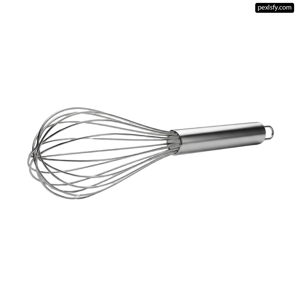 Stainless steel whisk on a white background png transparent background