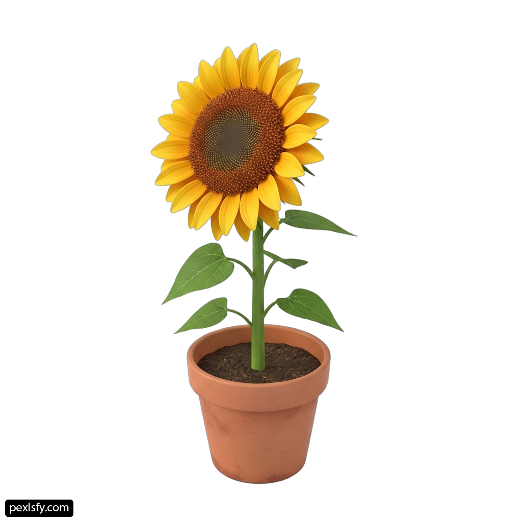 Sunflower in a flower pot on a white background png transparent background