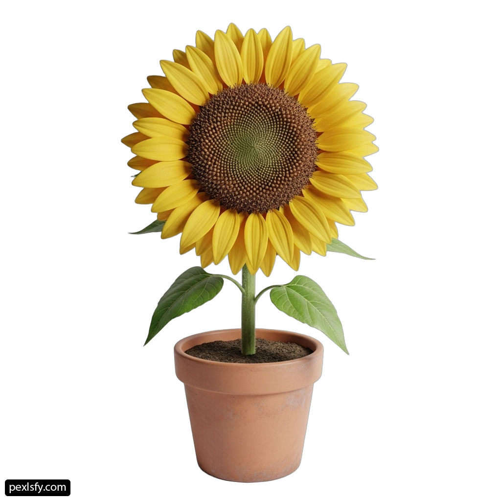 Sunflower in a flower pot on a white background png transparent background