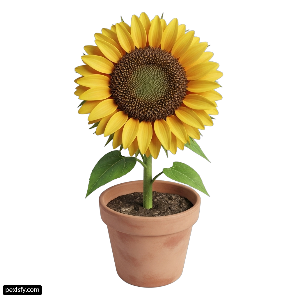 Sunflower in a flower pot on a white background png transparent background