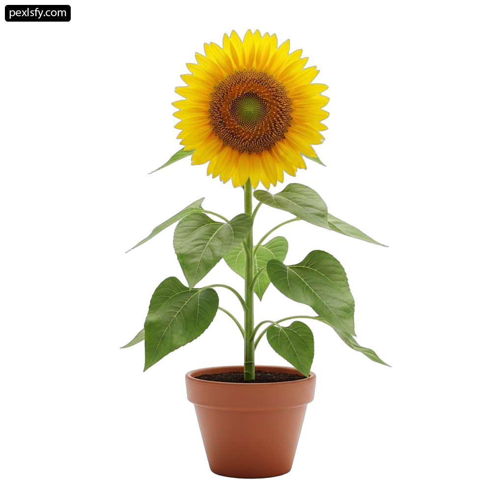 Sunflower in a pot on a white background png transparent background