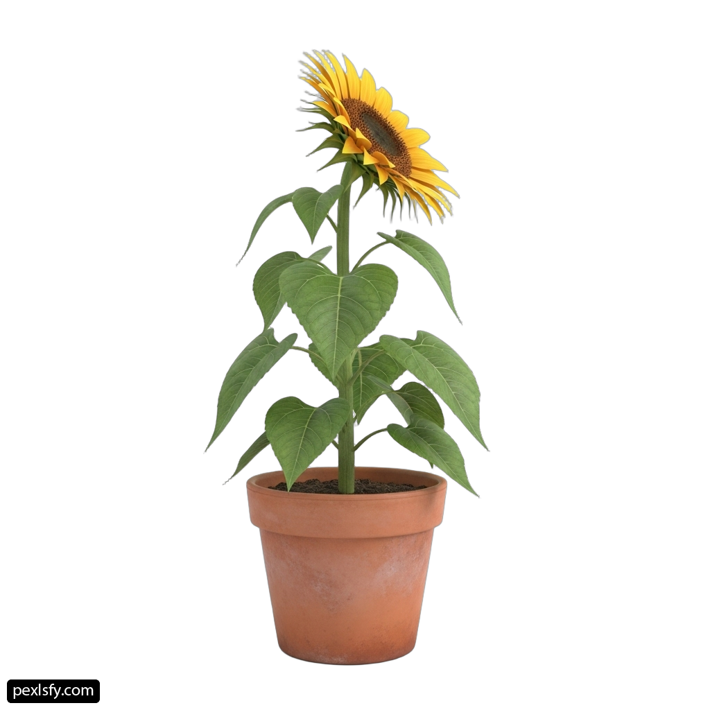 Sunflower in a pot on a white background png transparent background