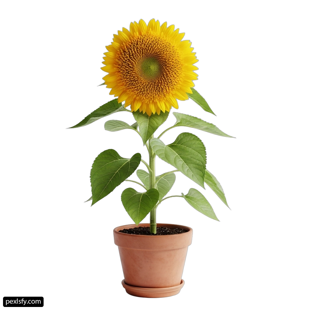 Sunflower in a pot on a white background png transparent background