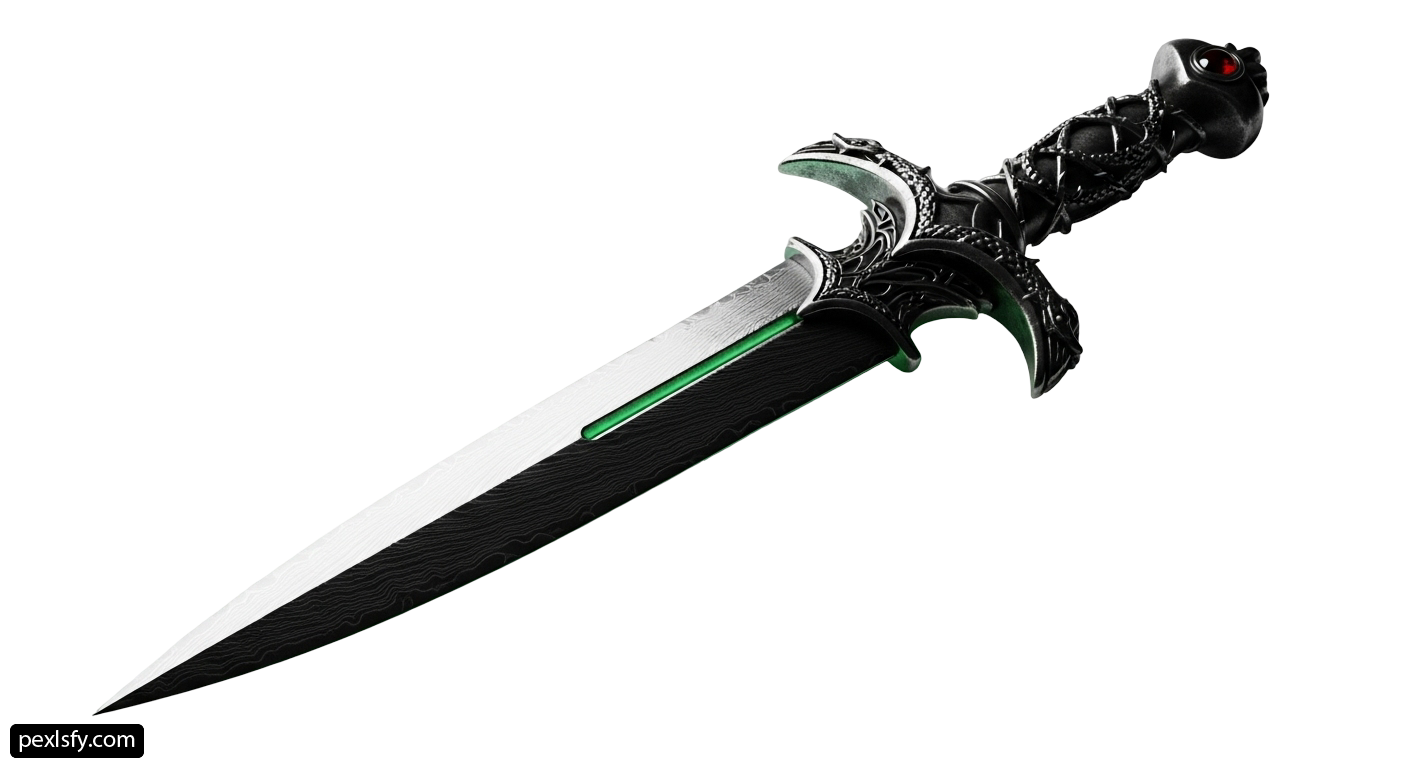 Sword with a green blade on a white background png transparent background