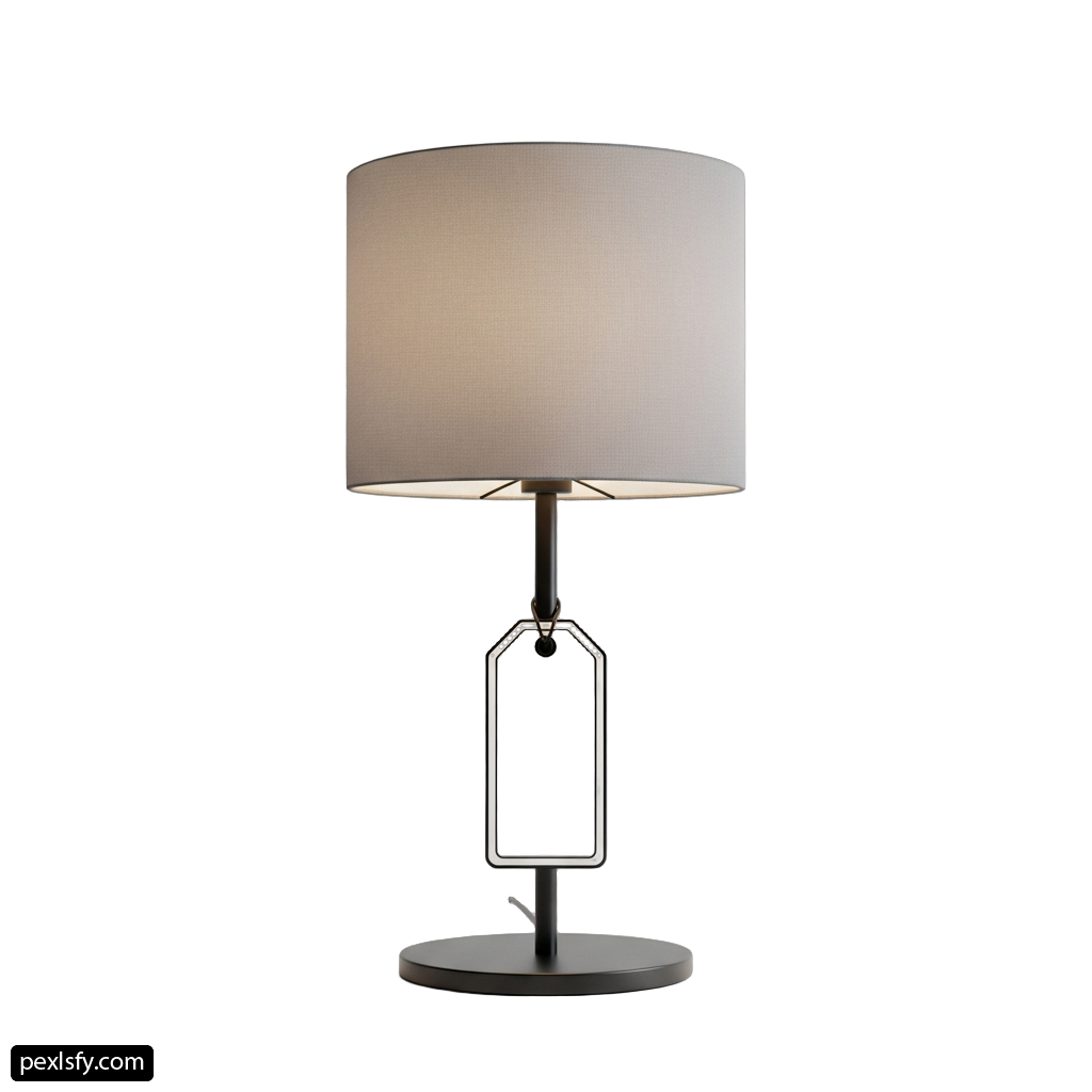 Table lamp with a beige shade on it png transparent background