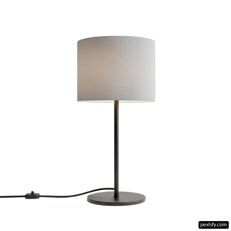 Table lamp with a white shade on it png transparent background