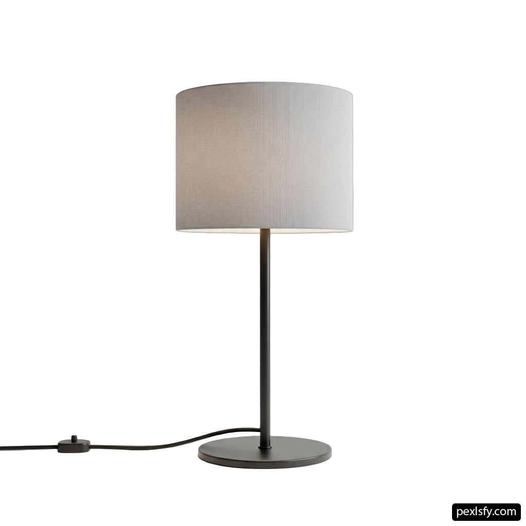 Table lamp with a white shade on it png transparent background