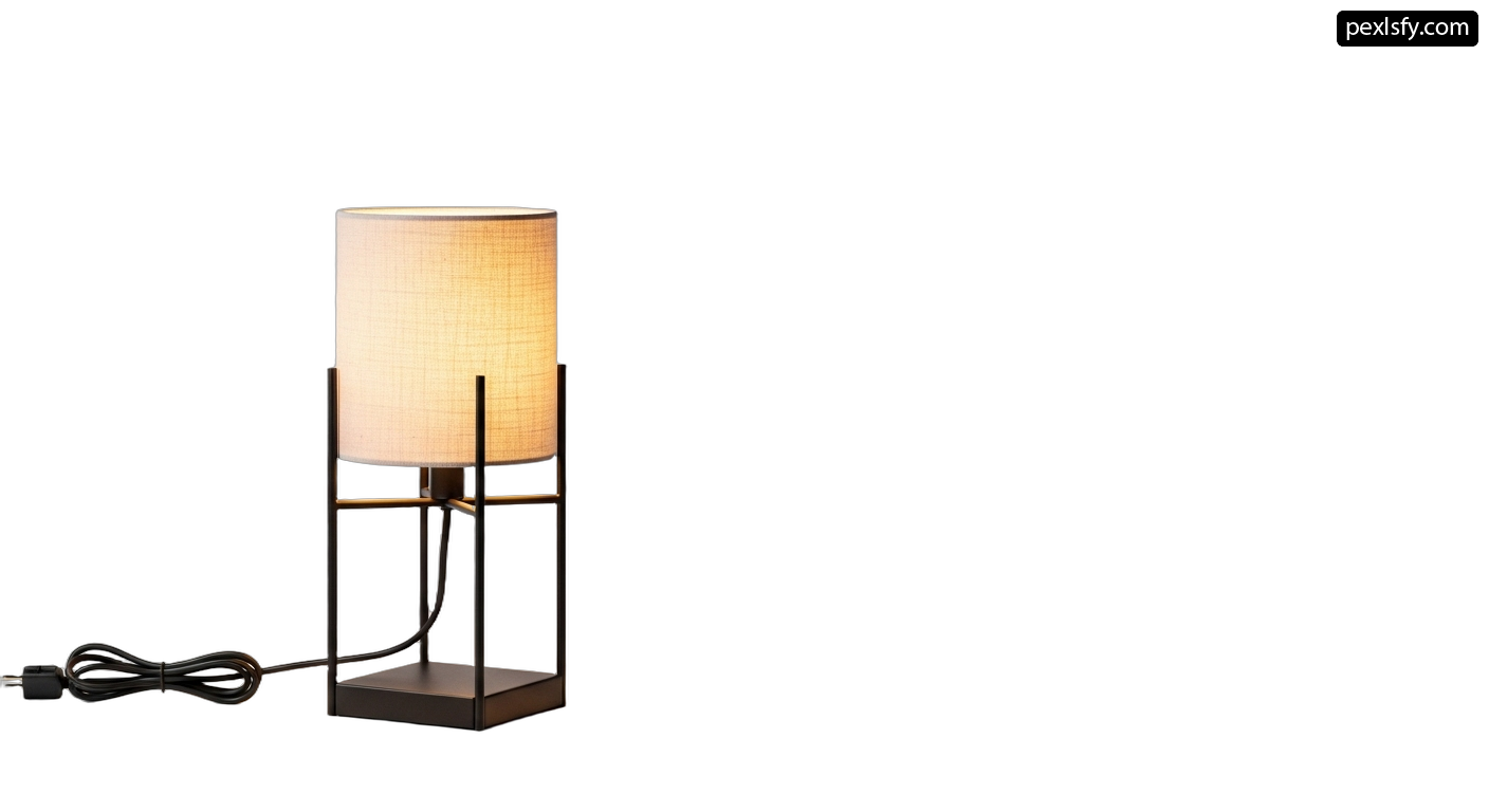 Table lamp with a white shade on it png transparent background