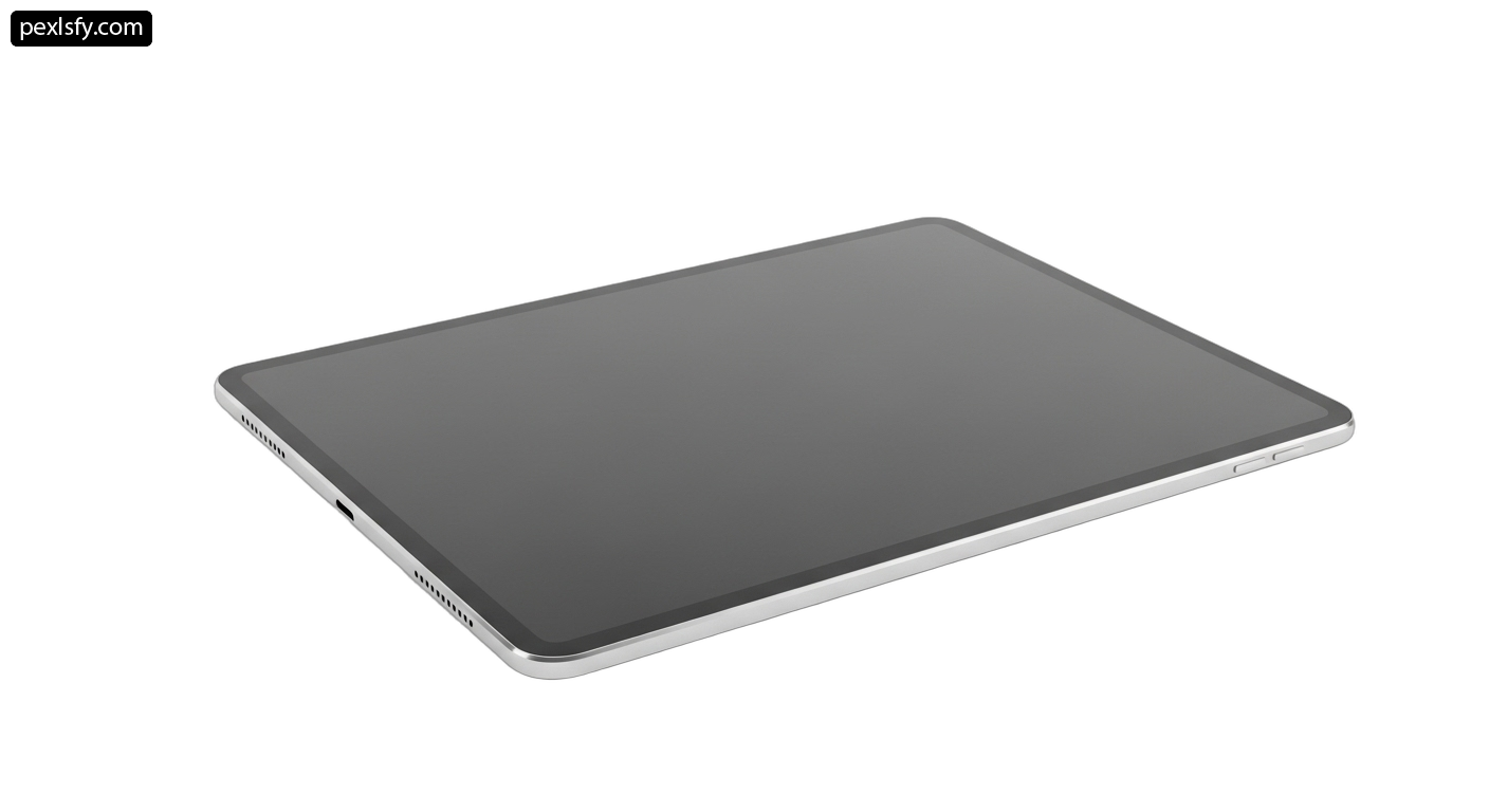 Tablet computer sitting on top of a white surface png transparent background