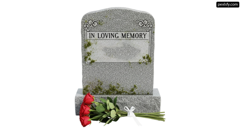 Tombstone with a red rose on top of it png transparent background