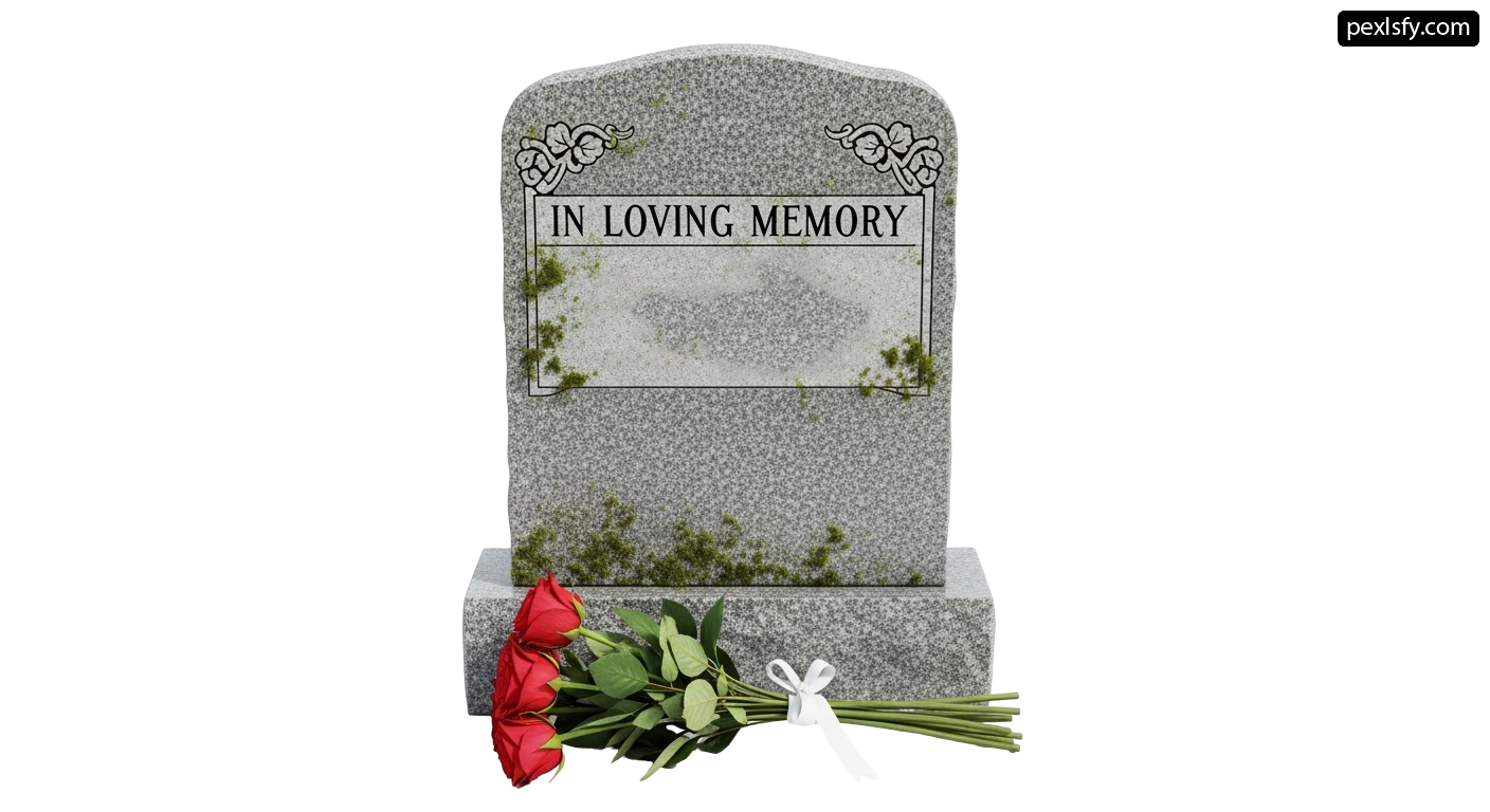 Tombstone with a red rose on top of it png transparent background