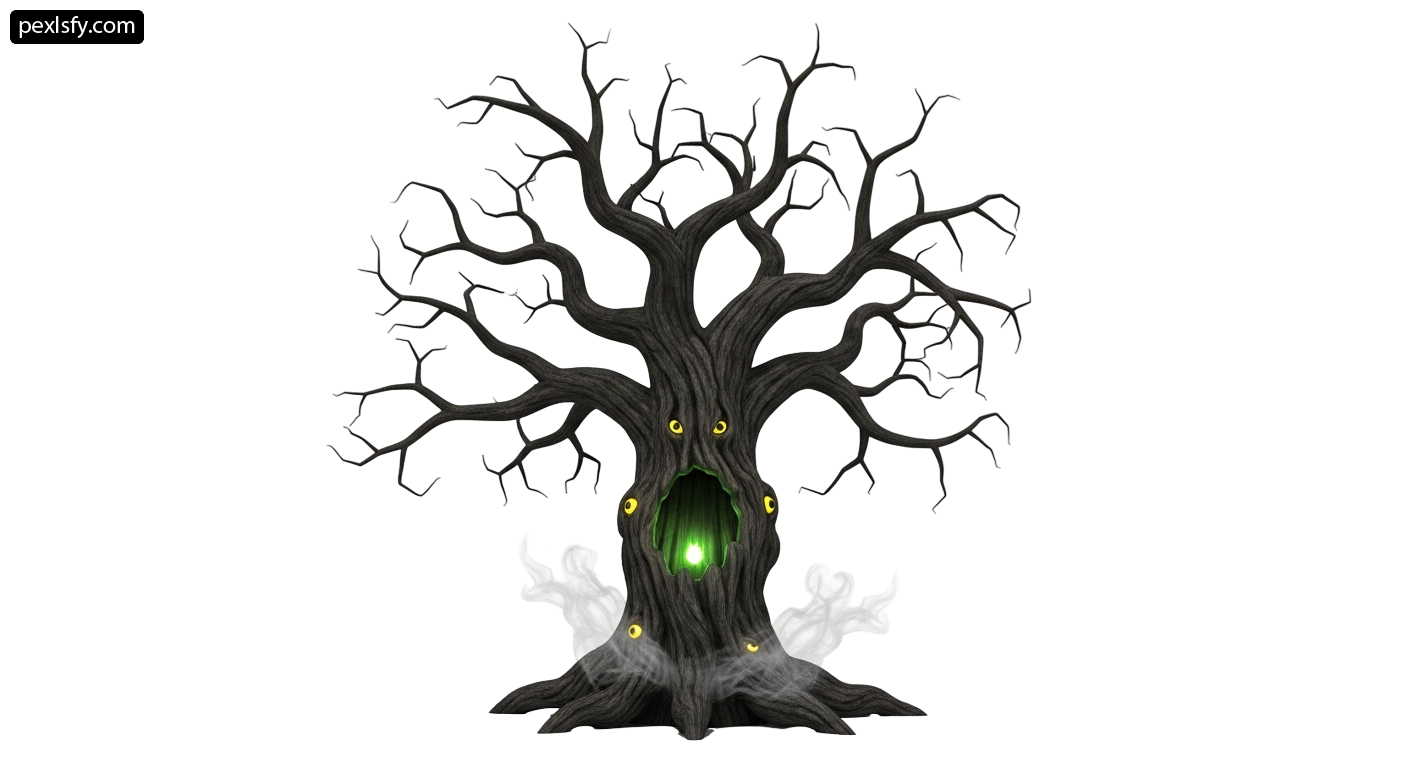 Tree with a green door in the middle of it png transparent background