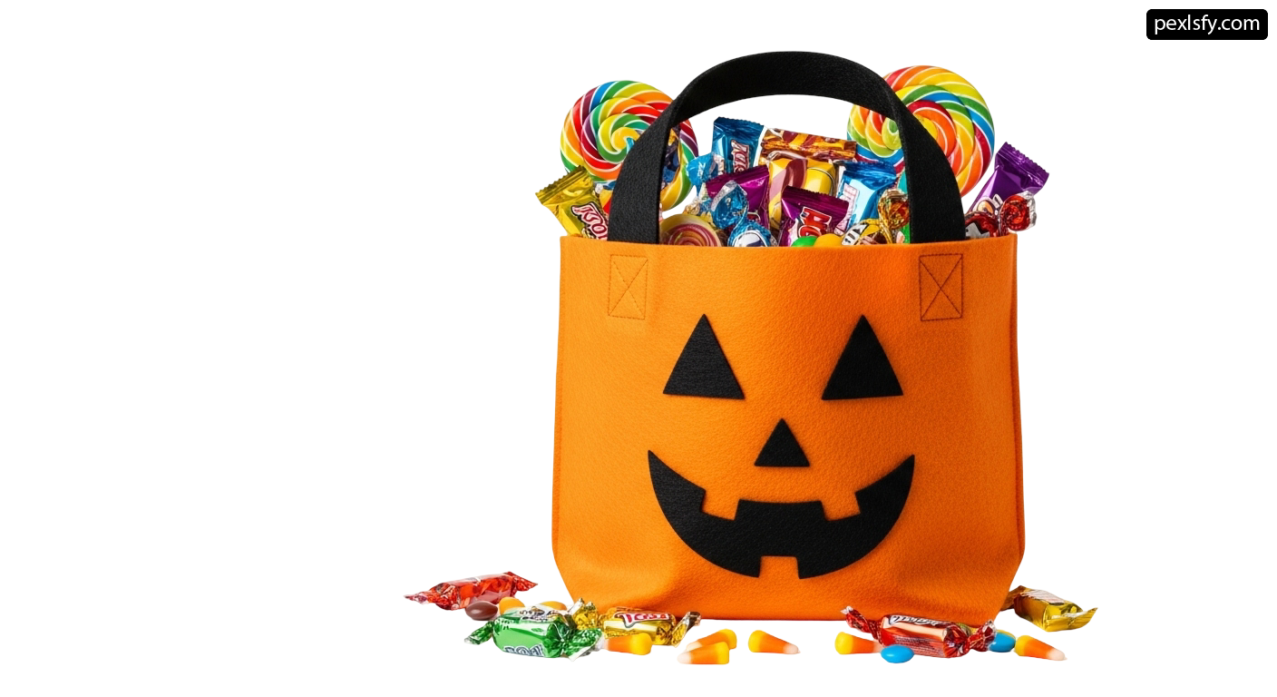 Trick or treat bag filled with lots of candy png transparent background