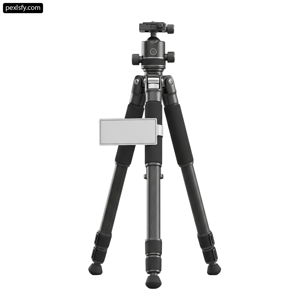 Tripod with a cell phone holder attached to it png transparent background
