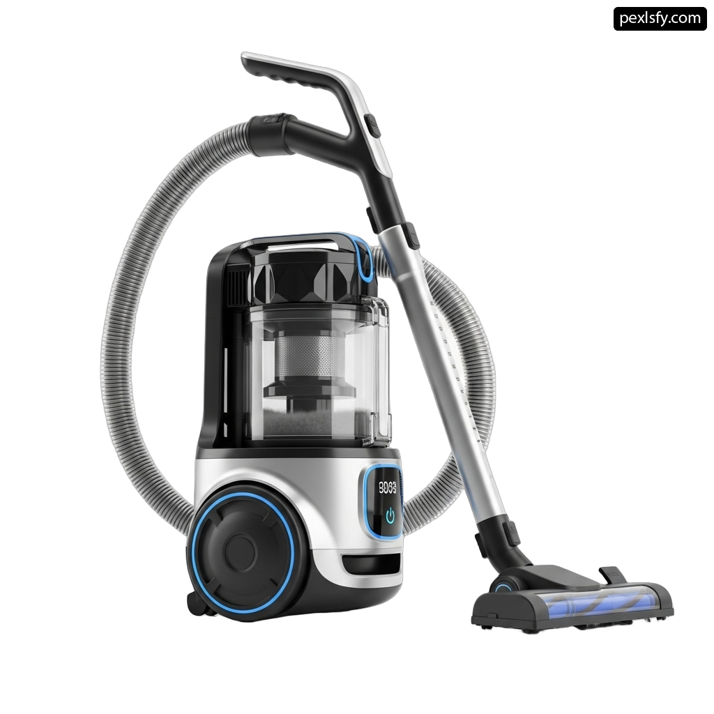 Vacuum cleaner is shown on a white background png transparent background