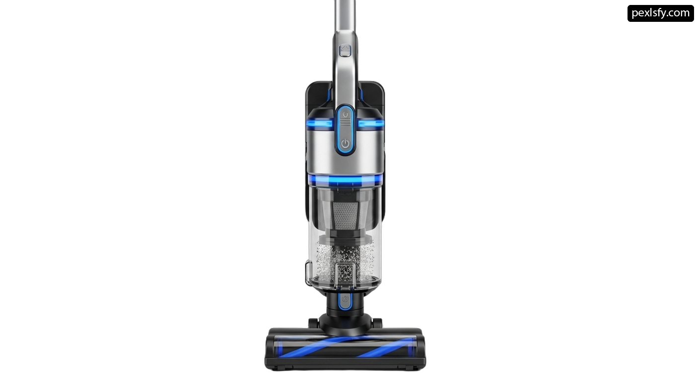 Vacuum cleaner with a blue and black handle png transparent background