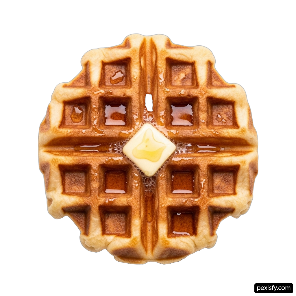 Waffle with a slice of butter on top of it png transparent background