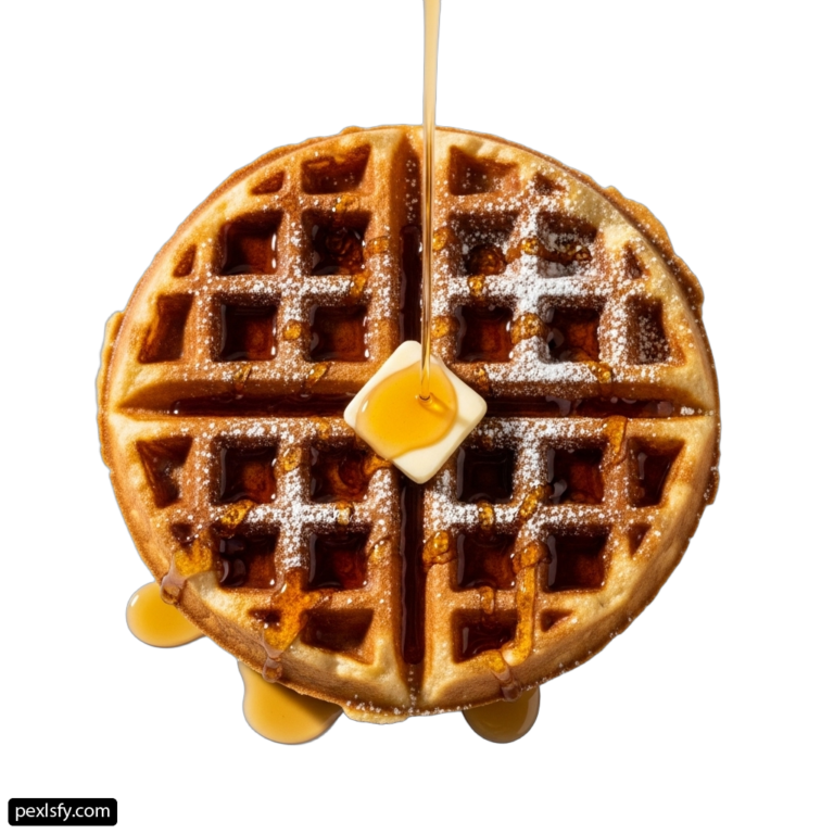 Waffle with syrup being poured over it png transparent background