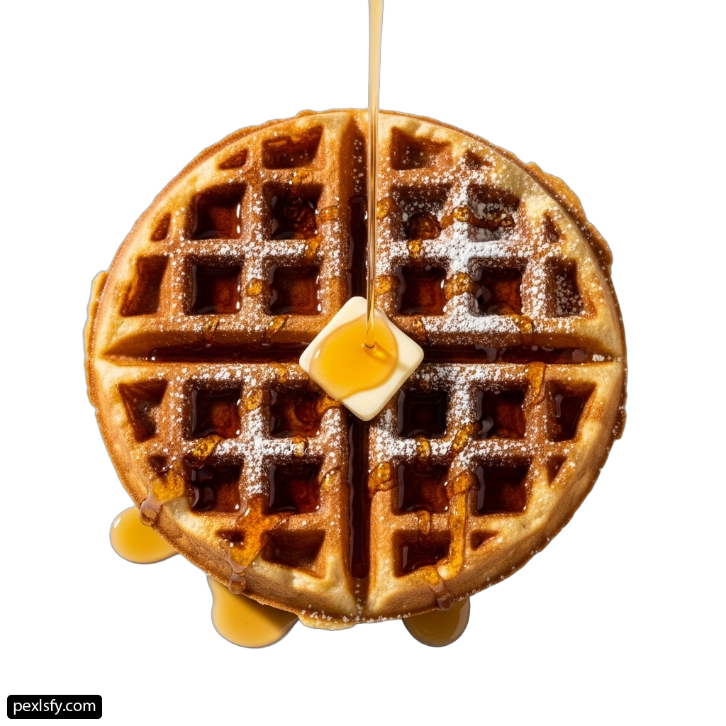 Waffle with syrup being poured over it png transparent background