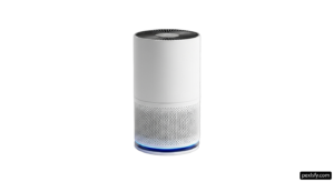 White air purifier sitting on top of a table png transparent background