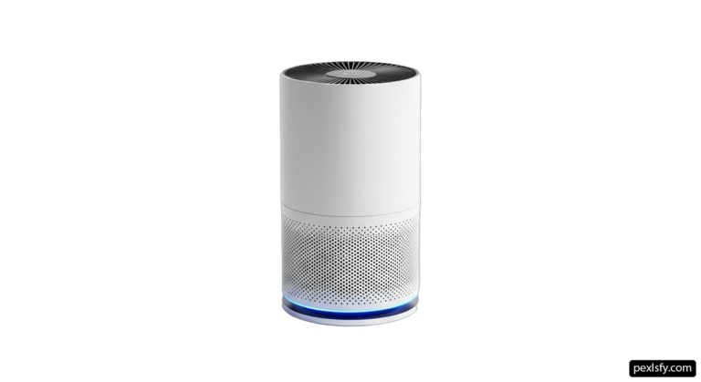 White air purifier sitting on top of a table png transparent background