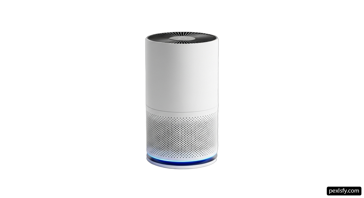 White air purifier sitting on top of a table png transparent background
