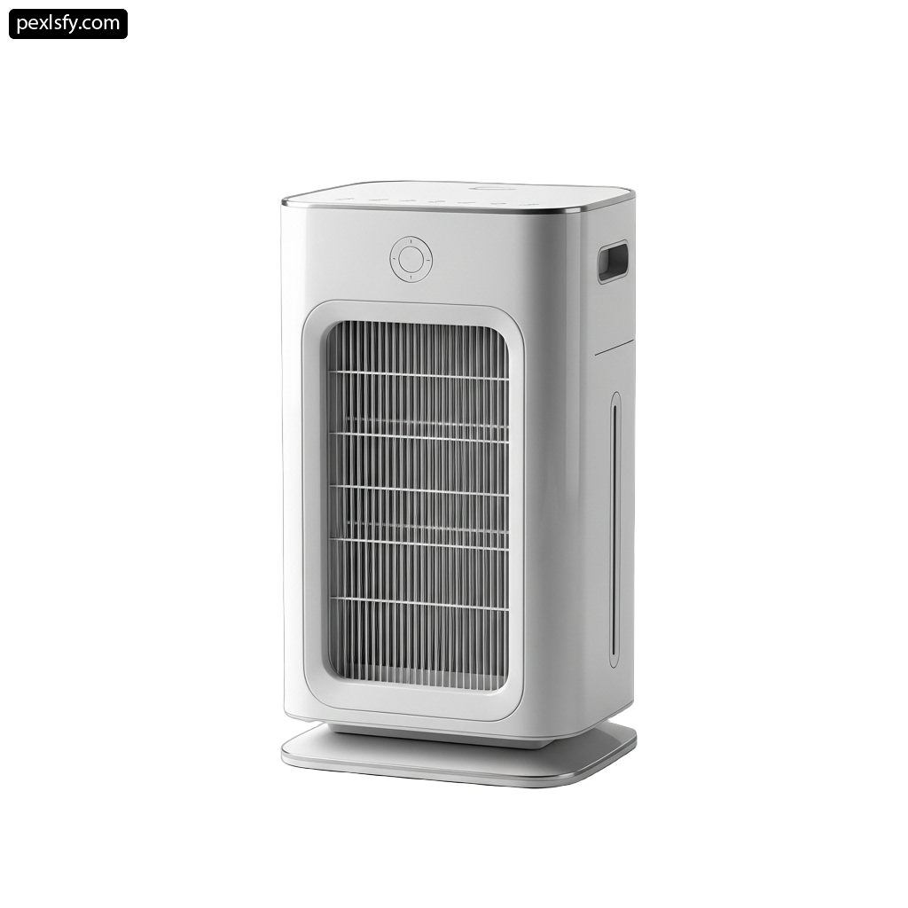 White air purifier sitting on top of a table png transparent background