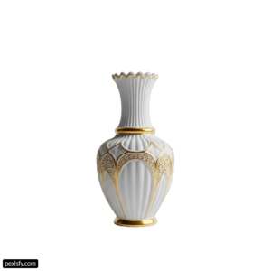 White and gold vase sitting on top of a table png transparent background