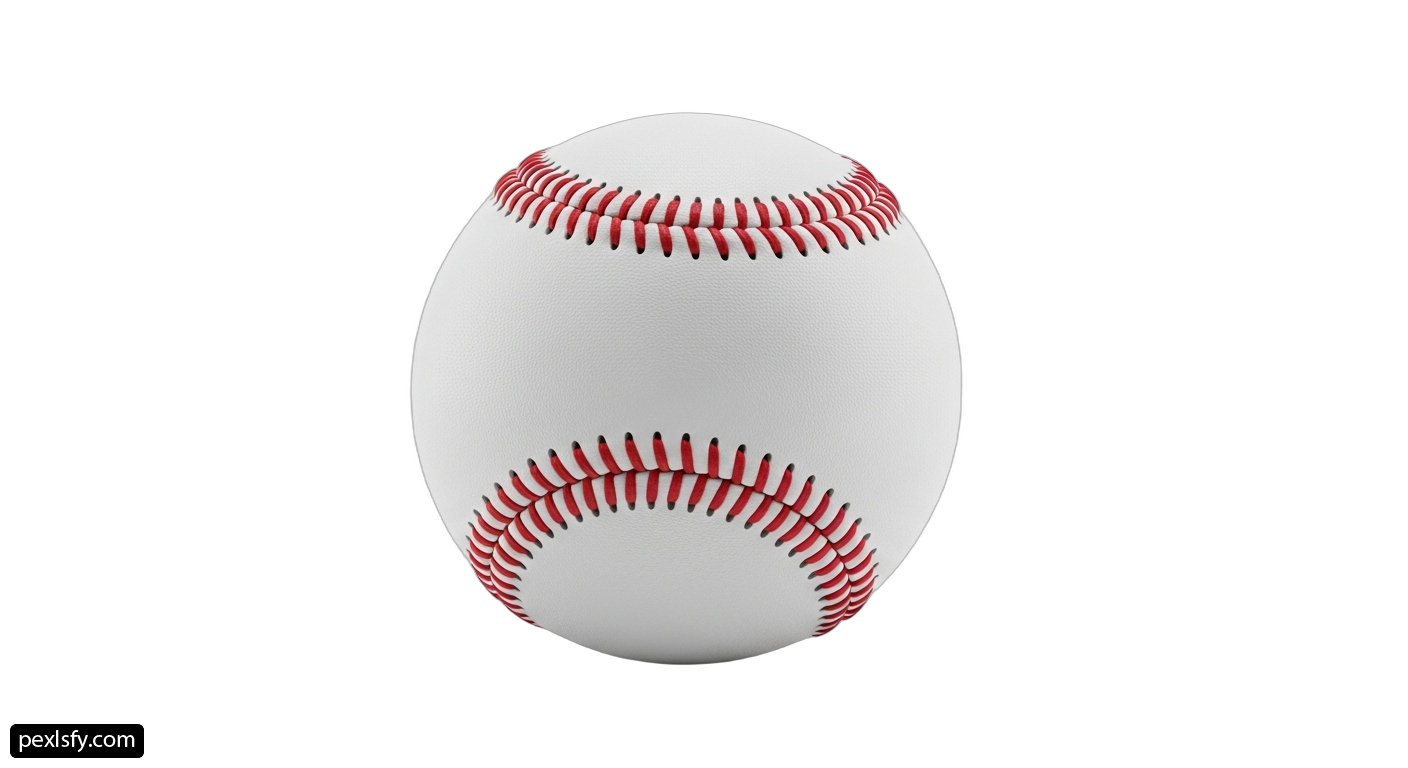 White baseball with red stitching on a white background png transparent background