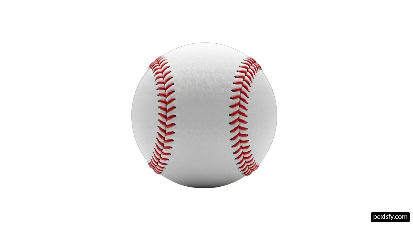 White baseball with red stitching on a white background png transparent background