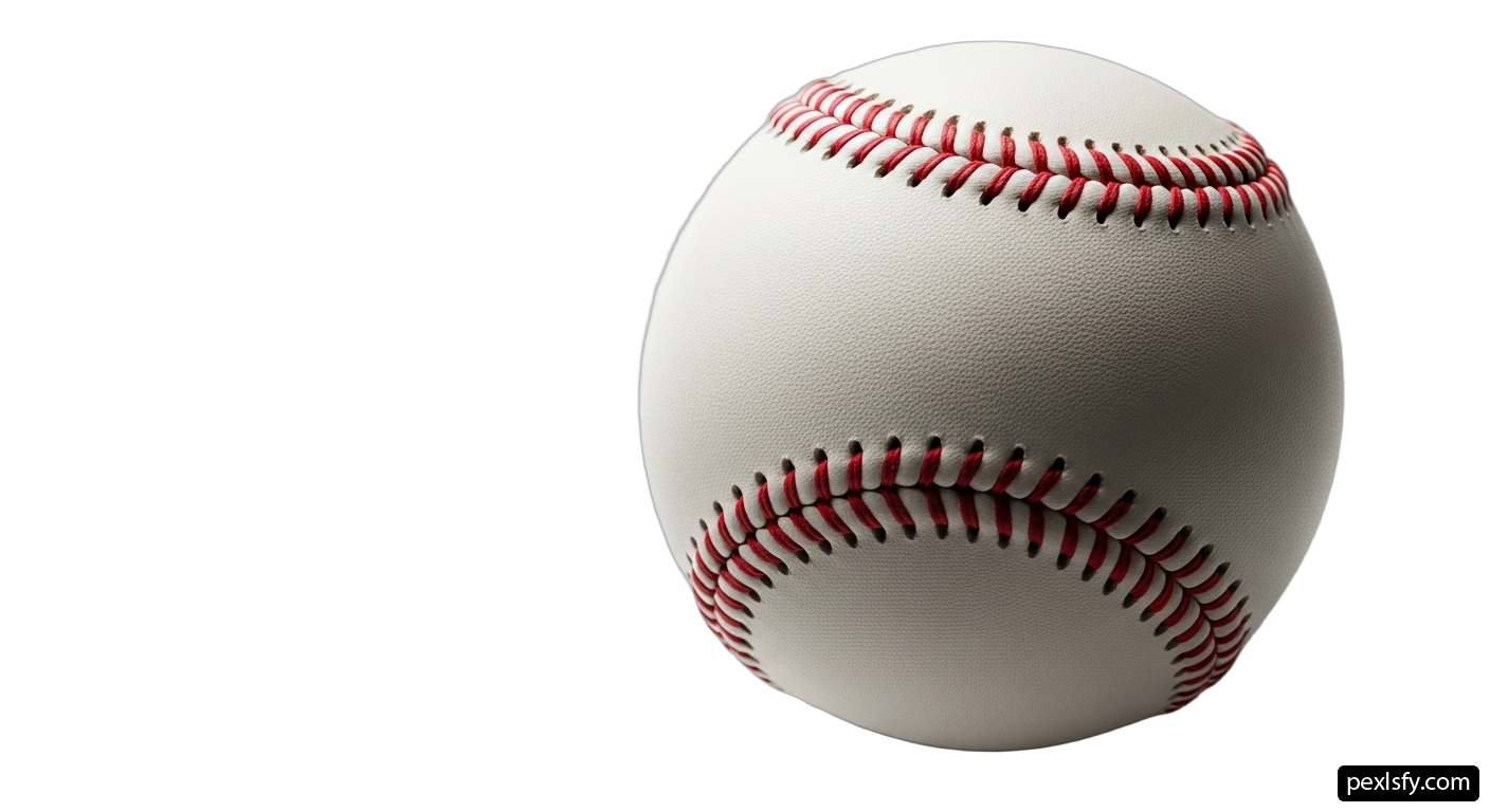 White baseball with red stitching on a white background png transparent background