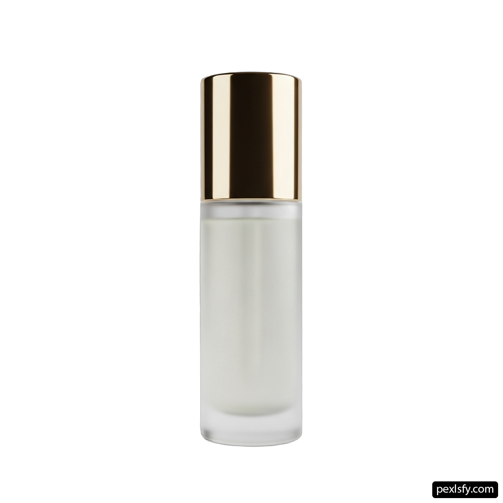 White bottle with a gold cap on a white background png transparent background