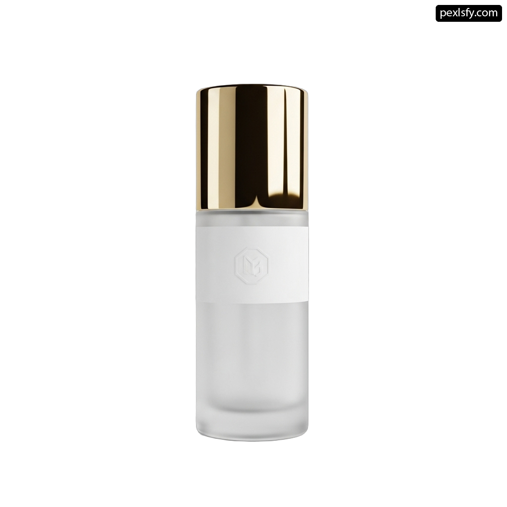 White bottle with a gold lid on a white background png transparent background