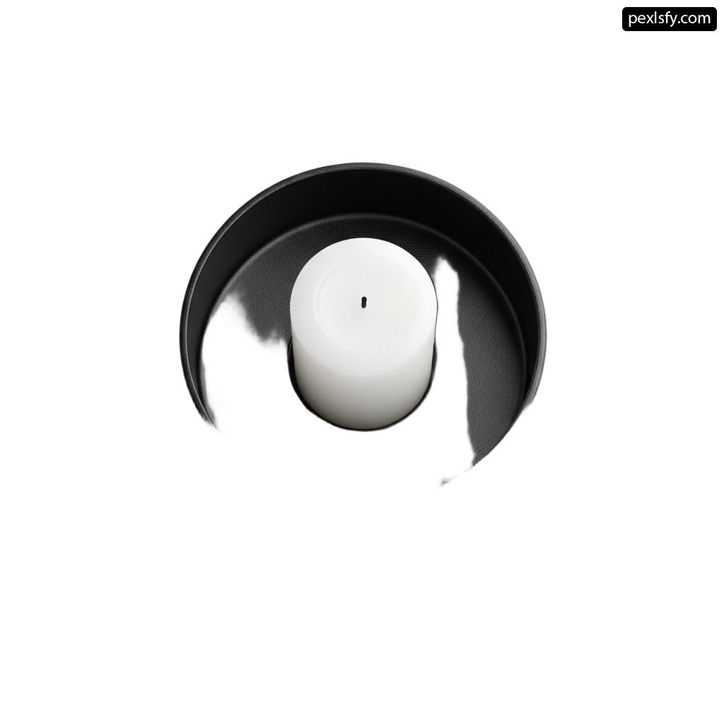 White candle sitting inside of a black bowl png transparent background