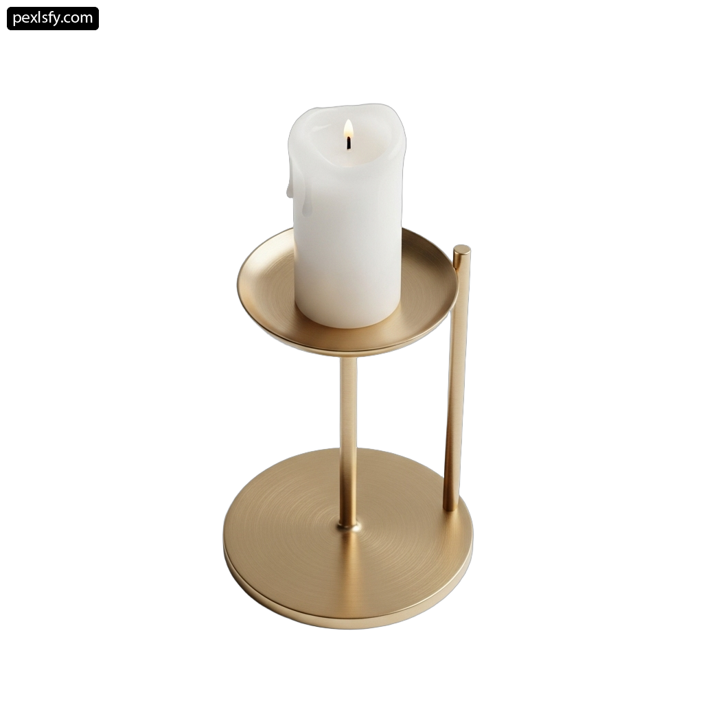 White candle sitting on top of a gold stand png transparent background